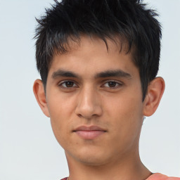 Neutral asian young-adult male with short  brown hair and brown eyes