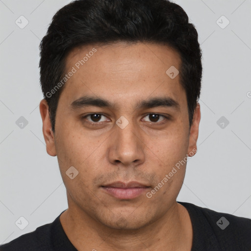 Neutral asian young-adult male with short  black hair and brown eyes