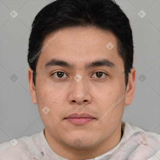 Neutral asian young-adult male with short  black hair and brown eyes