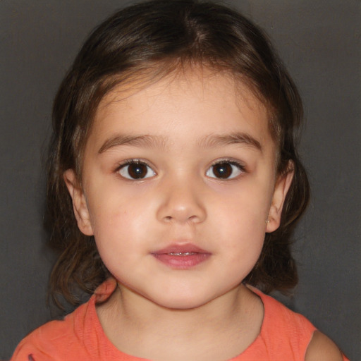 Neutral white child female with medium  brown hair and brown eyes