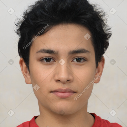 Neutral asian young-adult male with short  brown hair and brown eyes