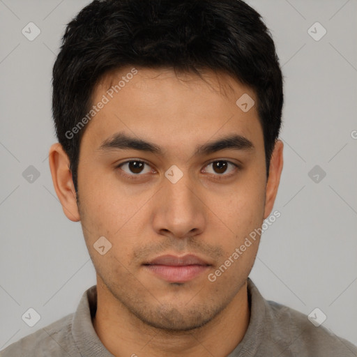 Neutral asian young-adult male with short  brown hair and brown eyes