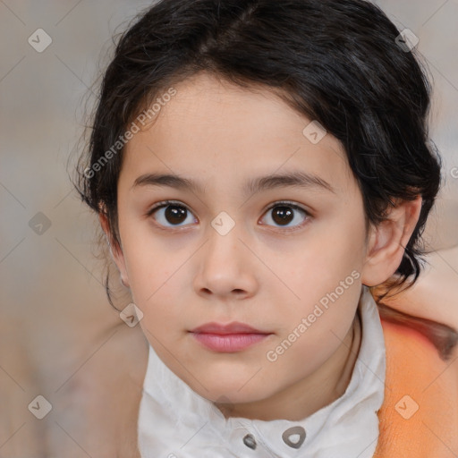 Neutral white child female with medium  brown hair and brown eyes