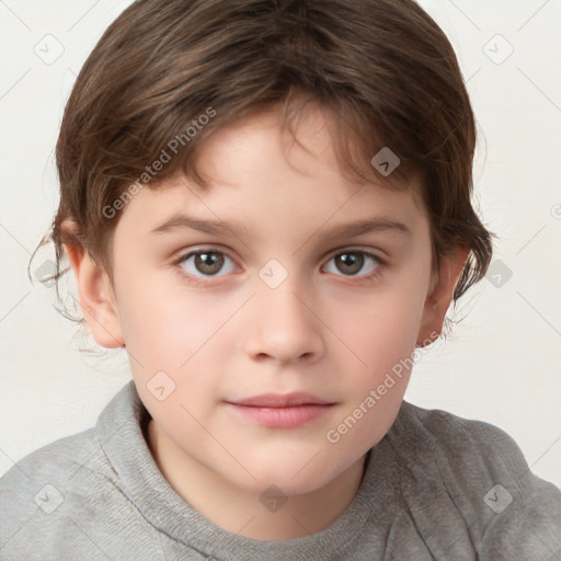 Neutral white child female with short  brown hair and brown eyes