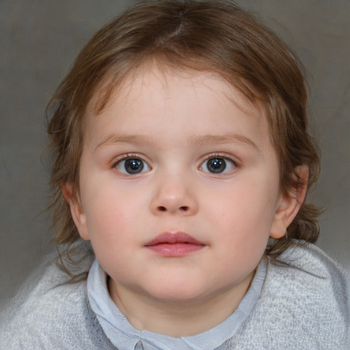 Neutral white child female with medium  brown hair and blue eyes