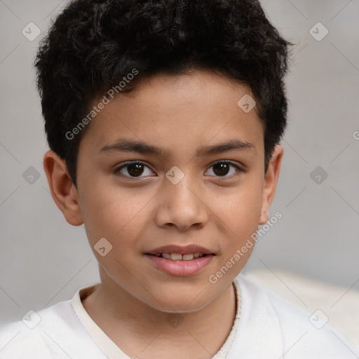 Joyful white child male with short  brown hair and brown eyes