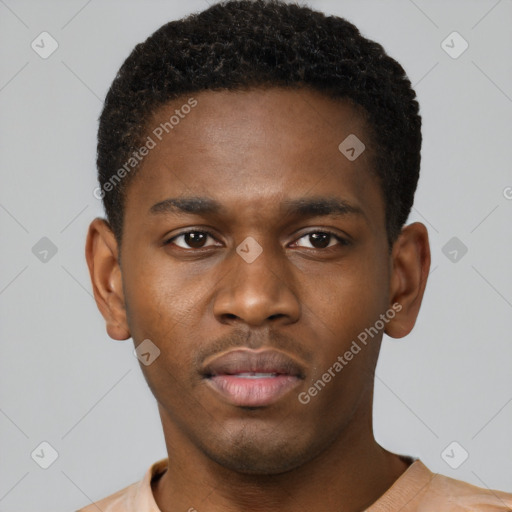 Neutral black young-adult male with short  brown hair and brown eyes