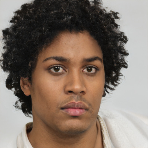 Neutral black young-adult female with short  brown hair and brown eyes