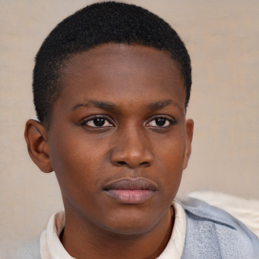 Neutral black young-adult female with short  brown hair and brown eyes