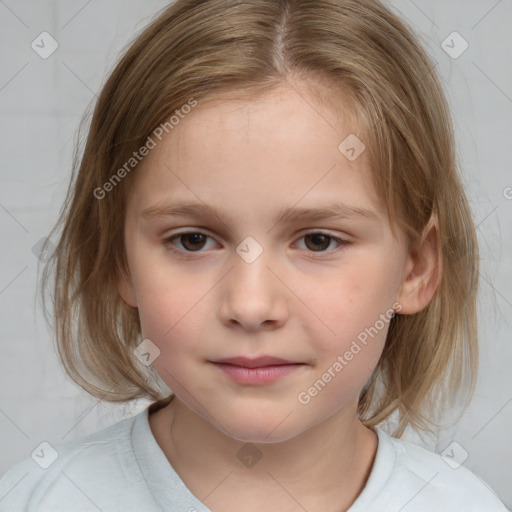 Neutral white child female with medium  brown hair and brown eyes