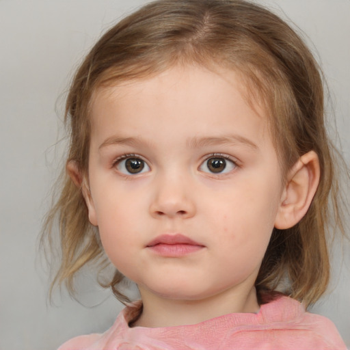 Neutral white child female with medium  brown hair and blue eyes