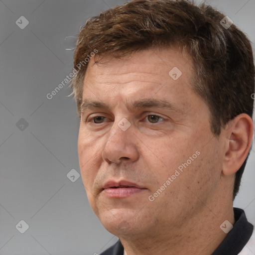 Neutral white adult male with short  brown hair and brown eyes