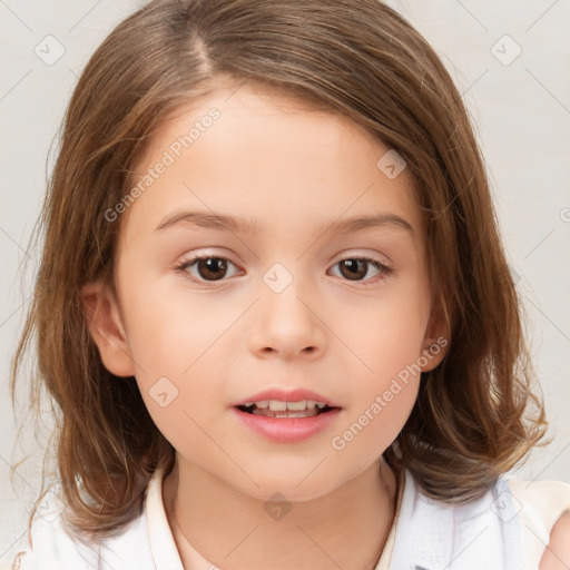 Neutral white child female with medium  brown hair and brown eyes