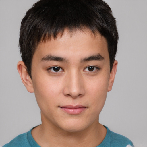 Neutral asian young-adult male with short  brown hair and brown eyes