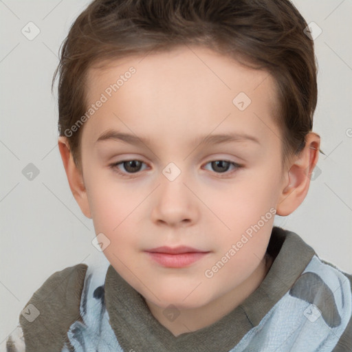 Neutral white child female with short  brown hair and brown eyes