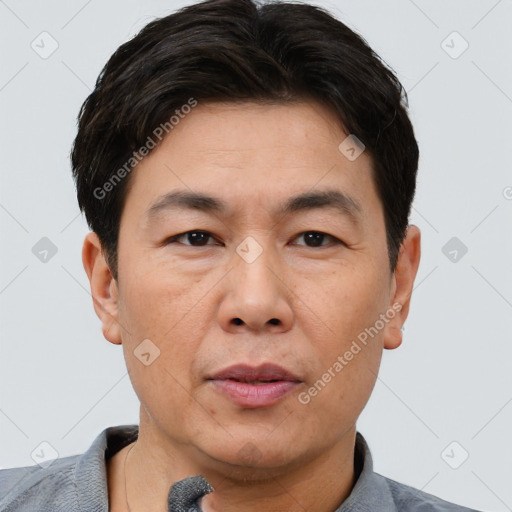Neutral white adult male with short  brown hair and brown eyes