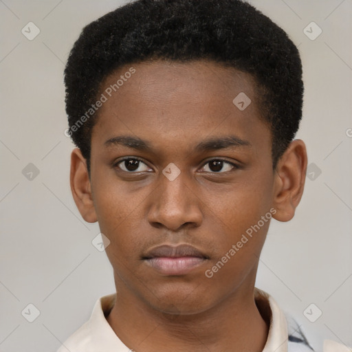 Neutral black young-adult male with short  brown hair and brown eyes