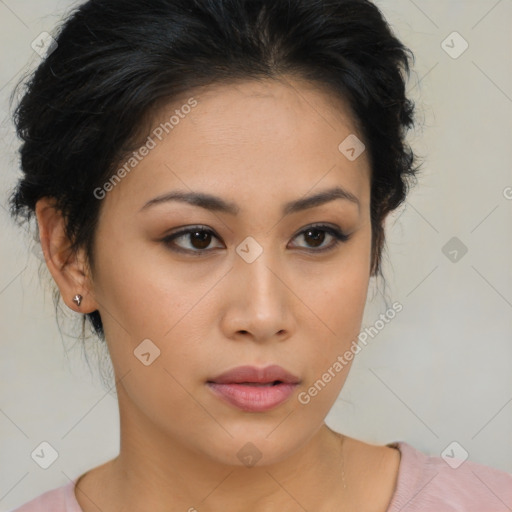 Neutral asian young-adult female with medium  brown hair and brown eyes