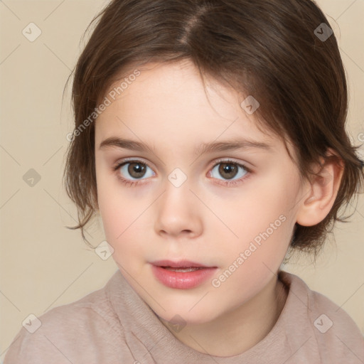 Neutral white child female with medium  brown hair and brown eyes