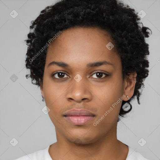 Neutral black young-adult female with short  black hair and brown eyes