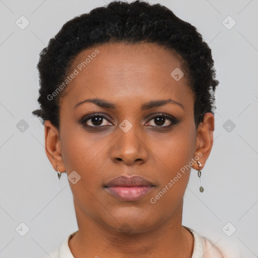 Neutral black young-adult female with short  brown hair and brown eyes