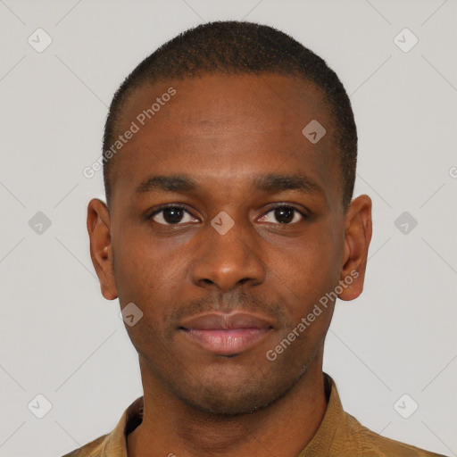 Neutral black young-adult male with short  brown hair and brown eyes