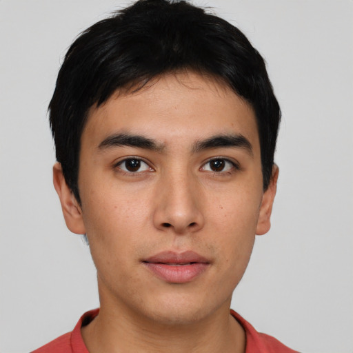 Neutral asian young-adult male with short  brown hair and brown eyes