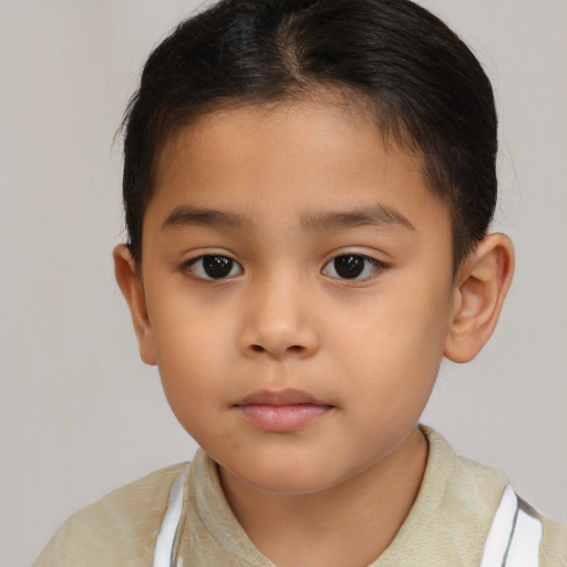 Neutral latino child female with short  brown hair and brown eyes