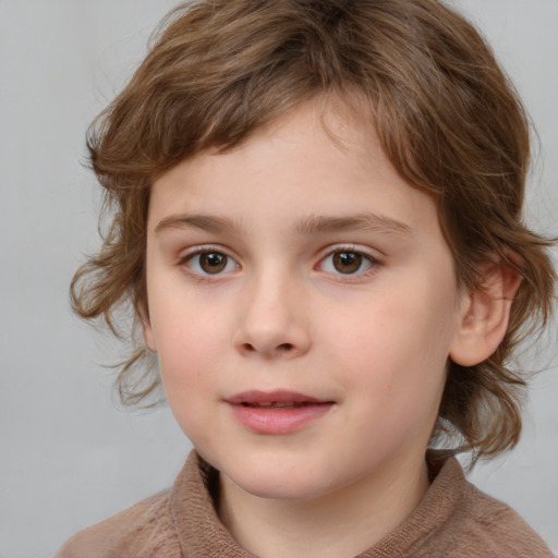 Neutral white child female with medium  brown hair and brown eyes