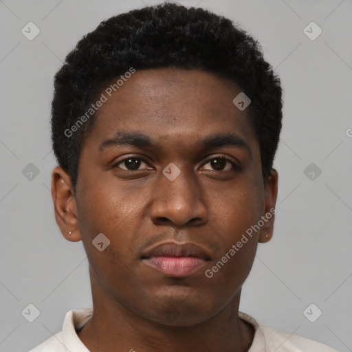 Neutral black young-adult male with short  brown hair and brown eyes