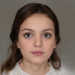 Neutral white child female with medium  brown hair and brown eyes