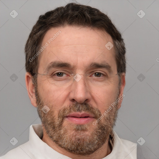 Neutral white adult male with short  brown hair and brown eyes