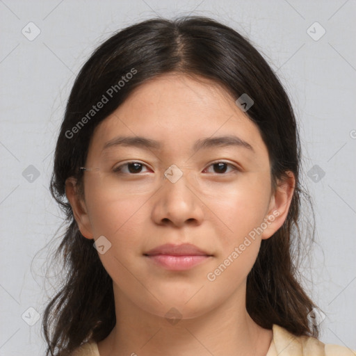 Neutral asian young-adult female with medium  brown hair and brown eyes