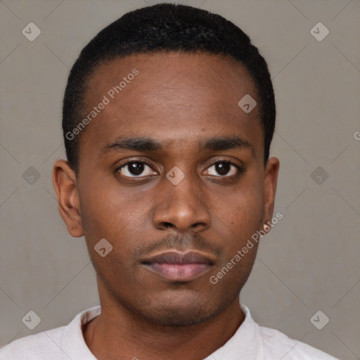 Neutral black young-adult male with short  brown hair and brown eyes