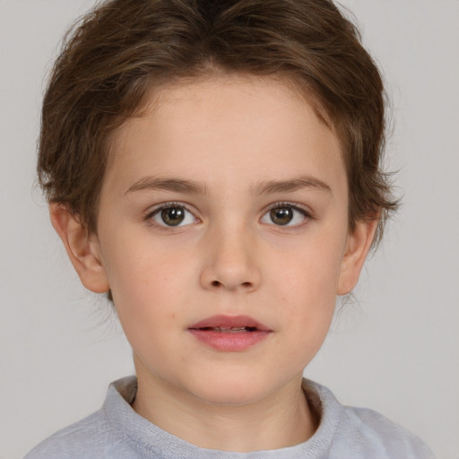 Neutral white child female with short  brown hair and brown eyes