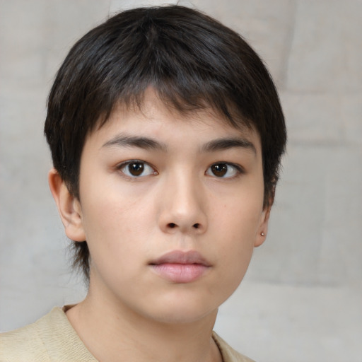 Neutral asian young-adult male with short  brown hair and brown eyes