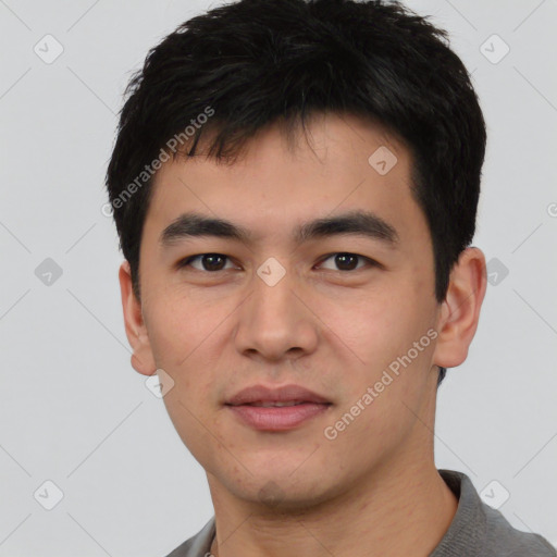 Neutral asian young-adult male with short  black hair and brown eyes