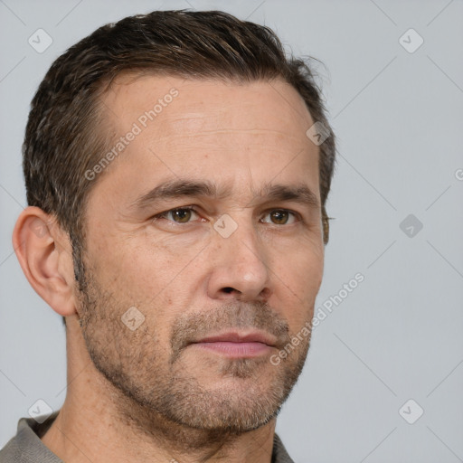 Neutral white adult male with short  brown hair and brown eyes