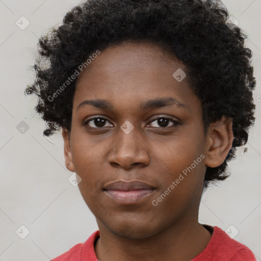 Neutral black young-adult female with short  brown hair and brown eyes