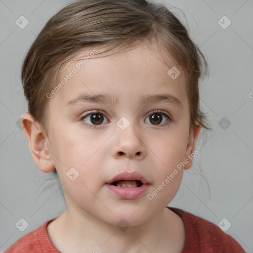 Neutral white child female with medium  brown hair and brown eyes