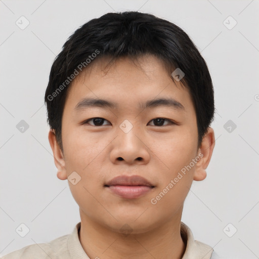 Neutral asian young-adult male with short  brown hair and brown eyes