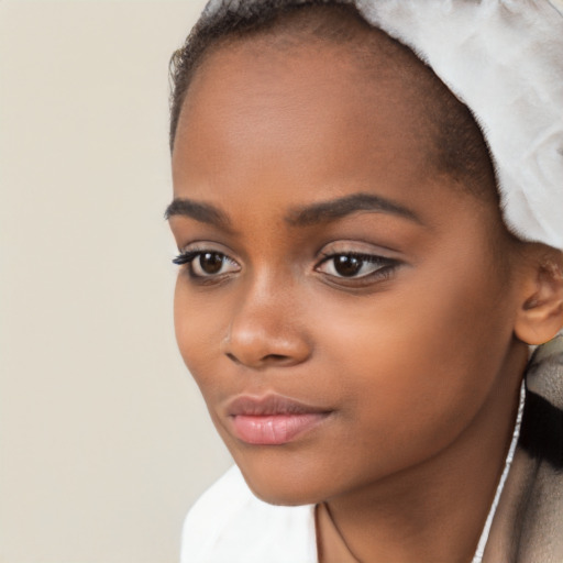 Neutral latino young-adult female with short  brown hair and brown eyes