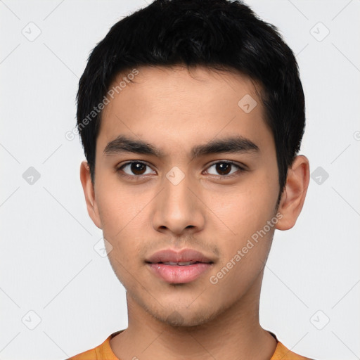 Neutral asian young-adult male with short  black hair and brown eyes