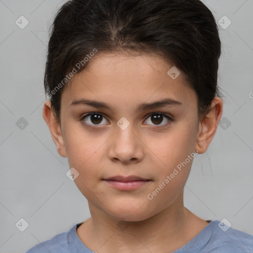 Neutral white child female with short  brown hair and brown eyes