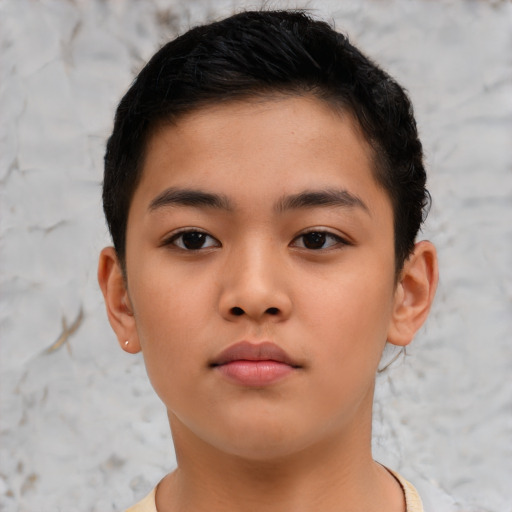 Neutral asian child female with short  brown hair and brown eyes