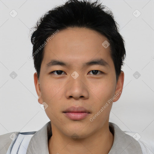 Neutral asian young-adult male with short  black hair and brown eyes