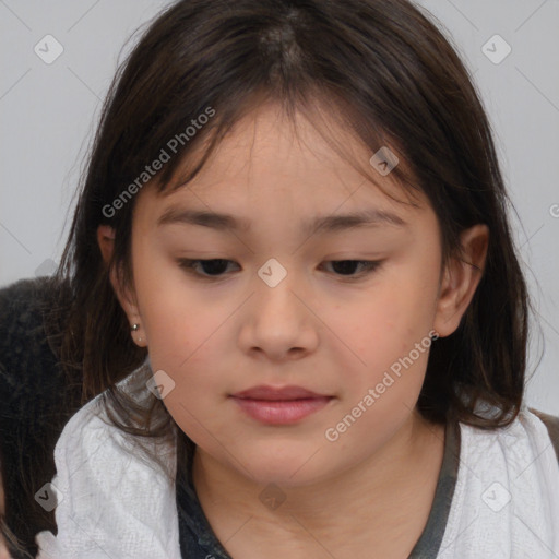 Neutral white child female with medium  brown hair and brown eyes