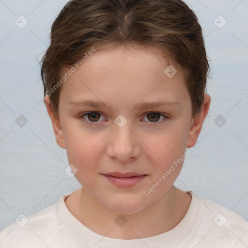 Neutral white child female with short  brown hair and brown eyes