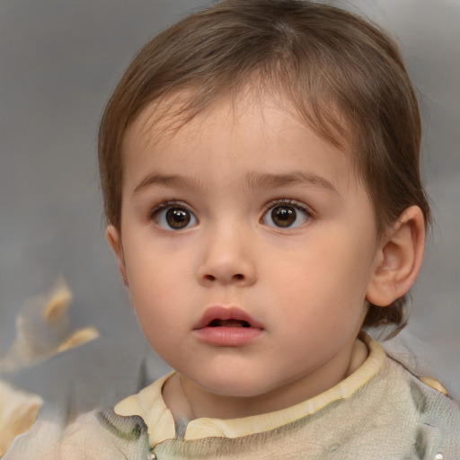 Neutral white child female with short  brown hair and brown eyes