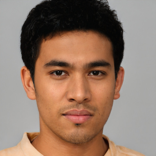 Neutral asian young-adult male with short  brown hair and brown eyes